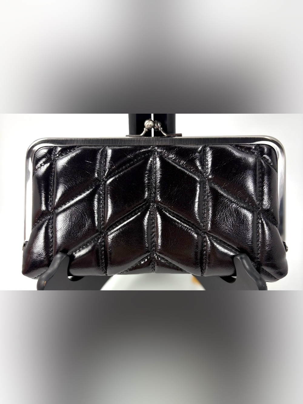 Patricia Nash Everly Wallet Soft Black Quilted Nappa Leather Kiss Lock NWT